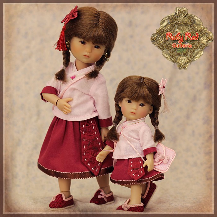 8" Ten Ping Red and Pink Twins Outfit (HC0047A)