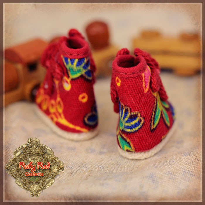 Red Printed Fabric Shoes for 5.5" Dolls (HH0040A)