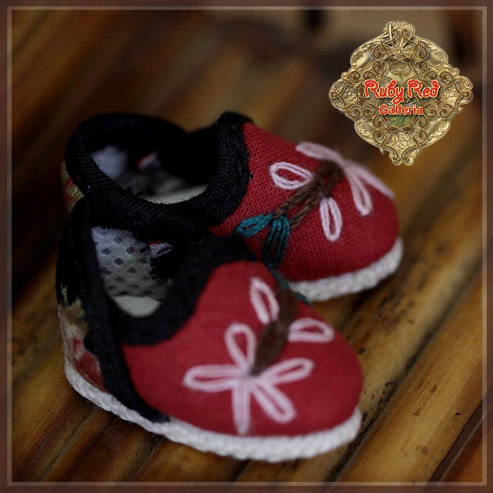 Red Embroidered Shoes for 5.5" Dolls (HH0068A)