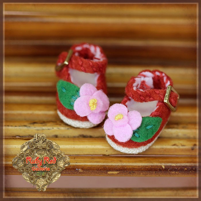 Red Flower Shoes for 5.5" Dolls (HH0072A)