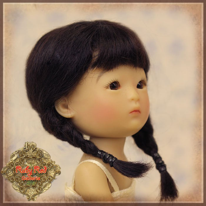 Black Mohair Wig with Braids for 5.5" Dolls (HD0013A)