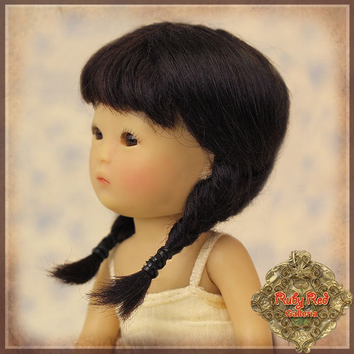 Black Mohair Wig with Braids for 5.5" Dolls (HD0013A)