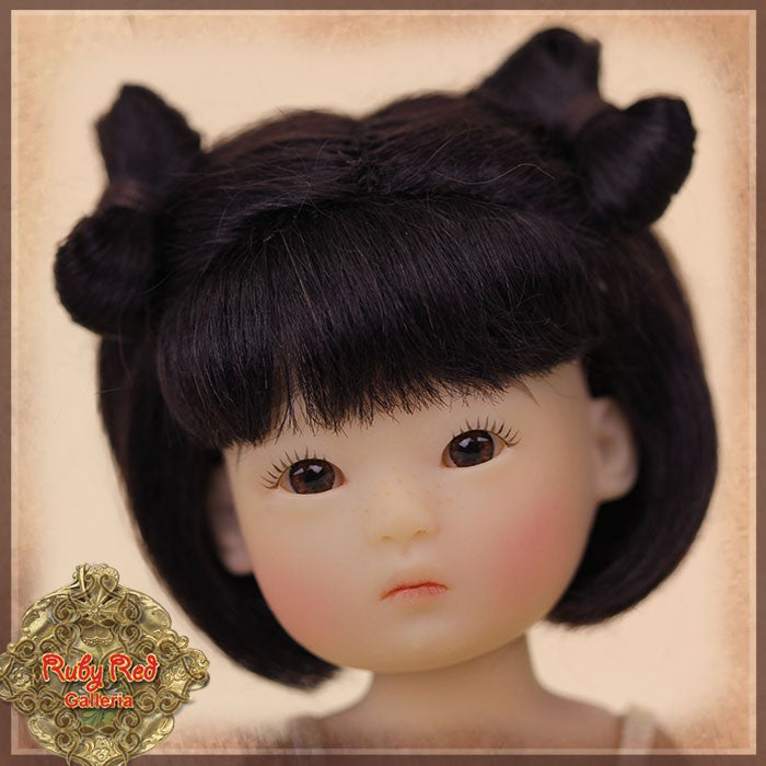 Dark Brown Mohair Wig with Bow for 5.5" Dolls HD0021A