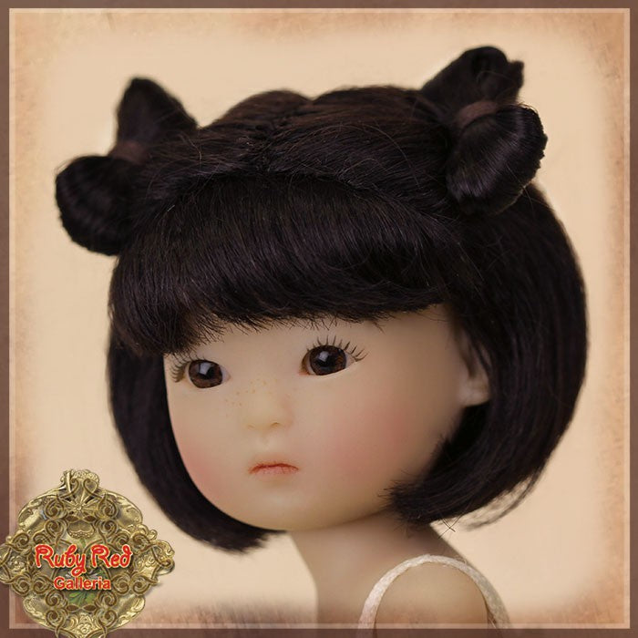 Dark Brown Mohair Wig with Bow for 5.5" Dolls HD0021A