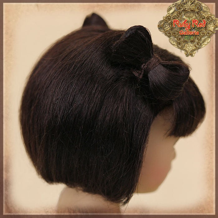 Dark Brown Mohair Wig with Bow for 5.5" Dolls HD0021A