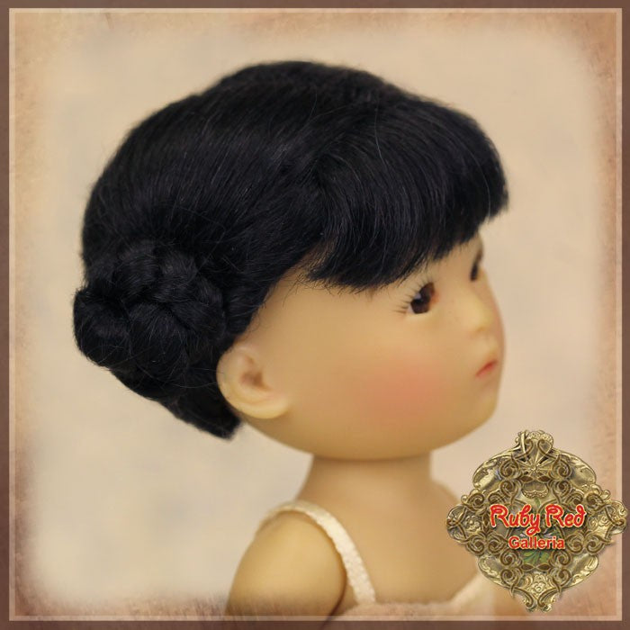 Black Mohair Wig with Bun for 5.5" Dolls (HD0023A)