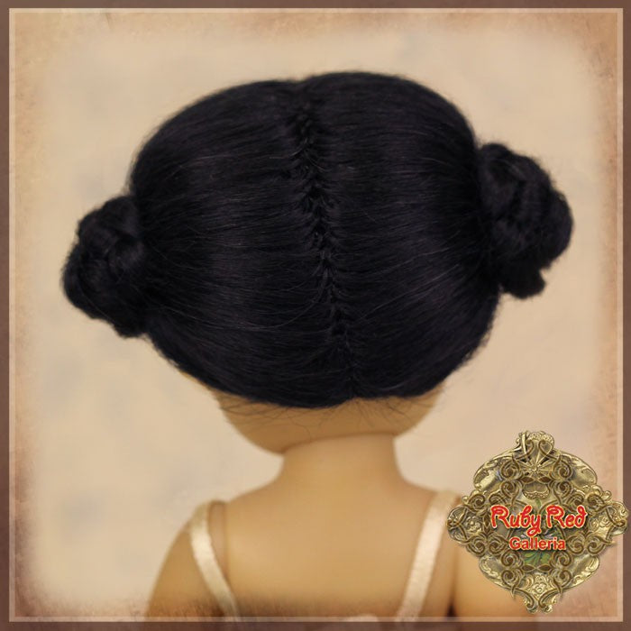 Black Mohair Wig with Bun for 5.5" Dolls (HD0023A)