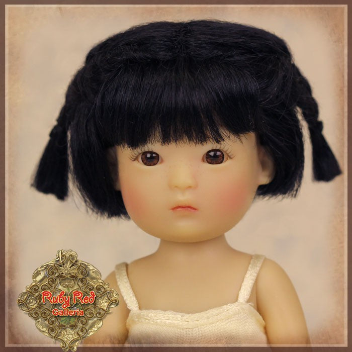 Black Mohair Wig with Braids for 5.5" Dolls (HD0024A)