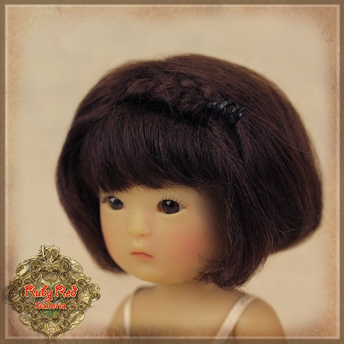 Black Mohair Wig with Braids for 5.5" Dolls (HD0027A)