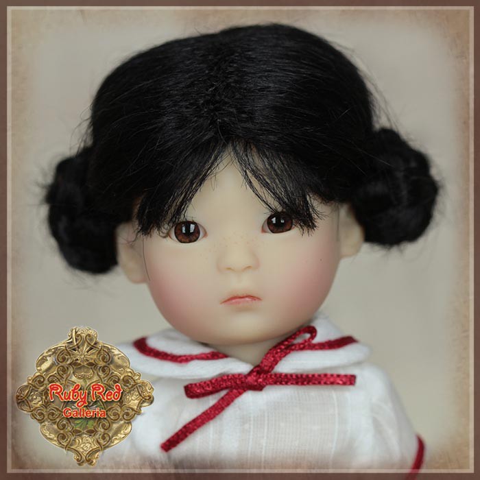 Black Mohair Wig with Buns for 5.5" Dolls (HD0053A)