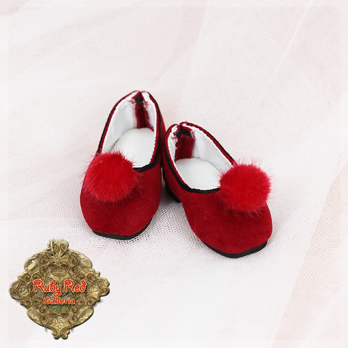 Red Fuzzy Pom-pom Shoes for 15" Dolls (KH0004B)