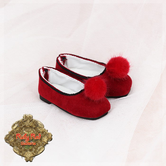 Red Fuzzy Pom-pom Shoes for 15" Dolls (KH0004B)