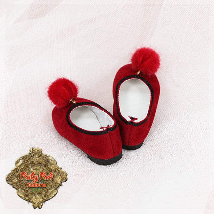 Red Fuzzy Pom-pom Shoes for 15" Dolls (KH0004B)