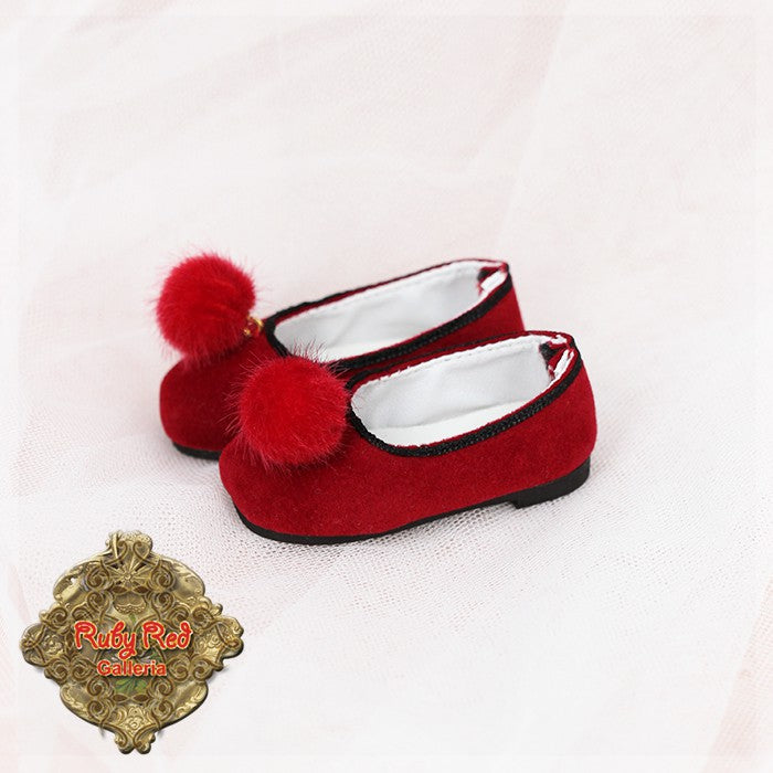 Red Fuzzy Pom-pom Shoes for 15" Dolls (KH0004B)