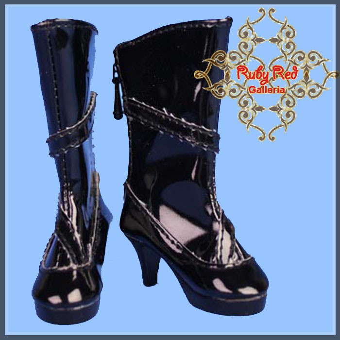 Black Zipper Boots for 12" Dolls (WH0011B)