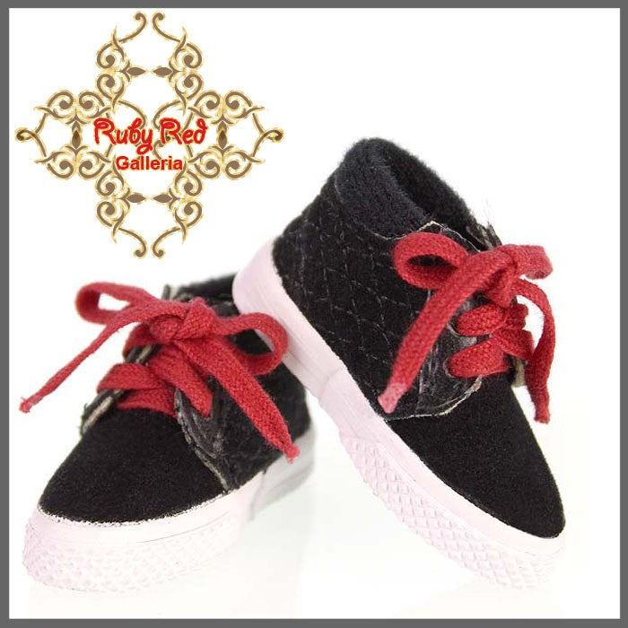 Black Sneakers with Red Shoelaces for 12" Dolls (WH0032A)