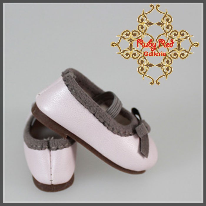 Pearl Pink Shoes with Grey Ribbon for 12" Dolls (WH0051A)