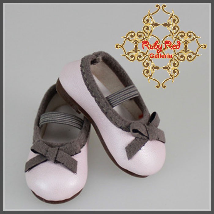 Pearl Pink Shoes with Grey Ribbon for 12" Dolls (WH0051A)