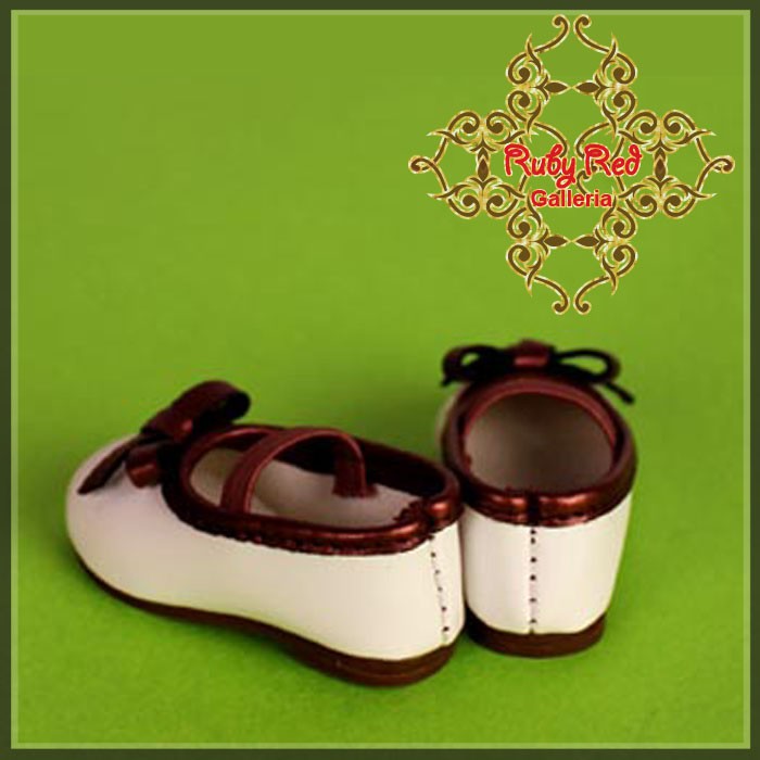 White Shoes with Wine Red Ribbon for 12" Dolls (WH0051B)
