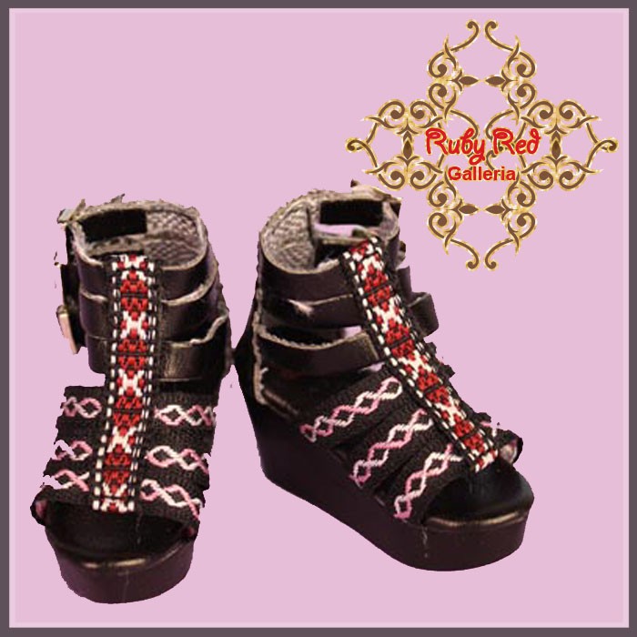 Black Platform Sandals for 12" Dolls (WH0055A)