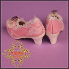 Pink High Heel Shoes with White Lace for 12" Dolls (WH0060A)