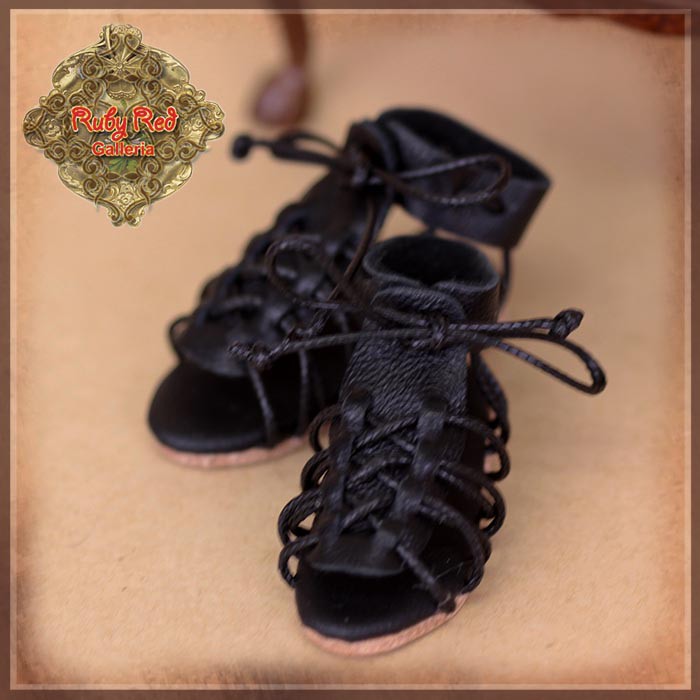 Black Gladiator Sandals for 12" Dolls (WH0068B)