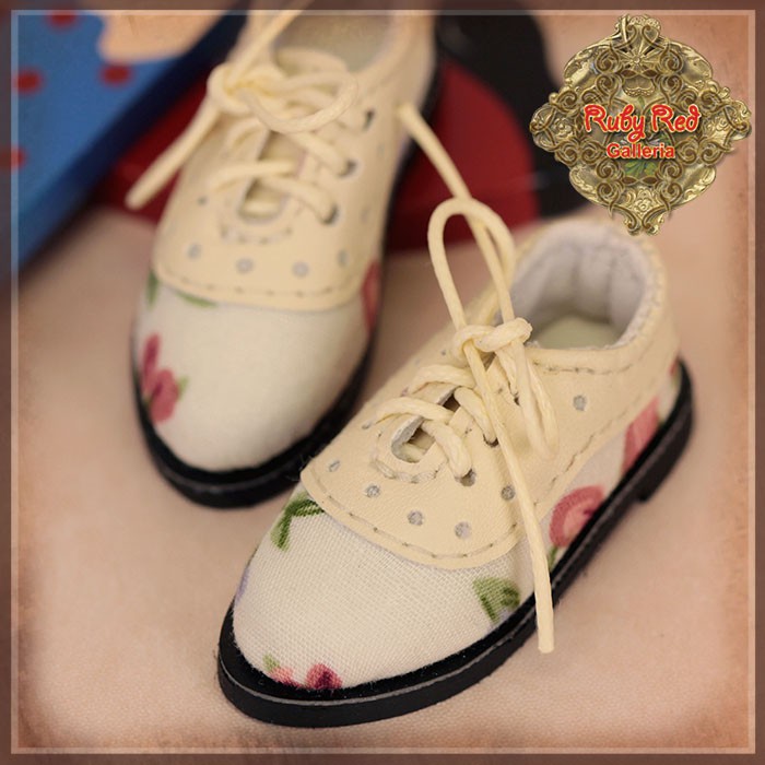 Beige Floral Shoes for 12" Dolls (WH0070B)
