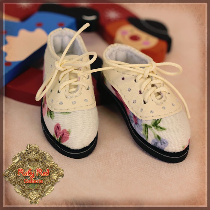 Beige Floral Shoes for 12" Dolls (WH0070B)