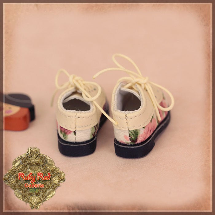 Beige Floral Shoes for 12" Dolls (WH0070B)