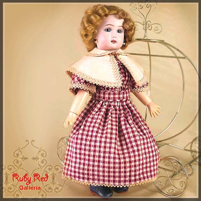 Burgandy Checker Cotton Dress for 11.5 " Bleuette Doll (EC0004A)