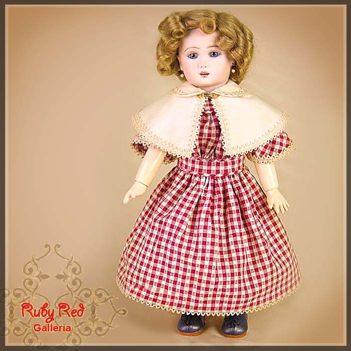 Burgandy Checker Cotton Dress for 11.5 " Bleuette Doll (EC0004A)