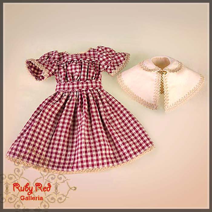 Burgandy Checker Cotton Dress for 11.5 " Bleuette Doll (EC0004A)