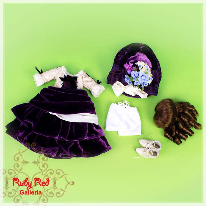 Velvet Royal Purple Outfit & Wig for 11.5" Bleuette Doll (EC0023A)