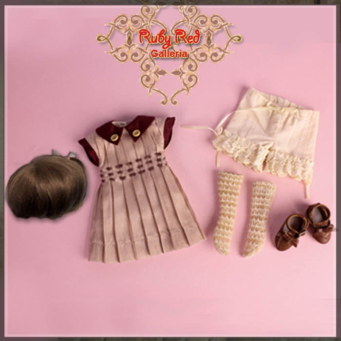 Burgundy Joy Outfit & Wig for 11.5" Bleuette Doll (EC0037A)