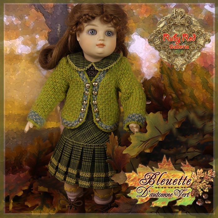 D'automne Vert Outfit & Wig for 11.5" Bleuette Doll (EC0039A)