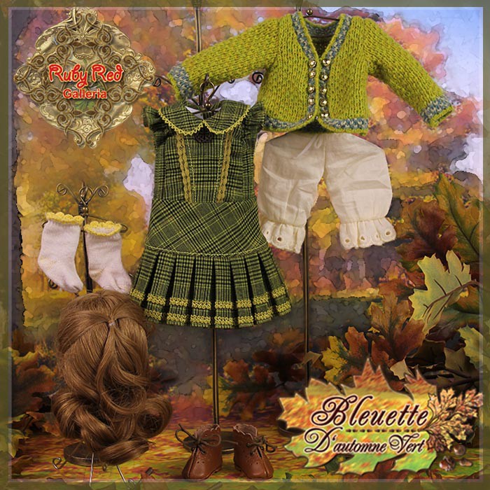 D'automne Vert Outfit & Wig for 11.5" Bleuette Doll (EC0039A)