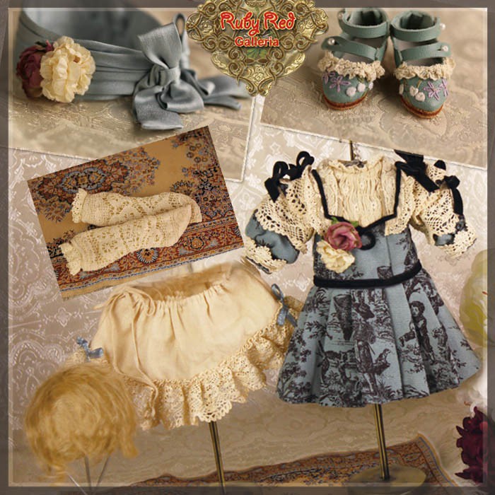 Victorian Romance Outfit & Wig for 11.5" Bleuette Doll (EC0046A)