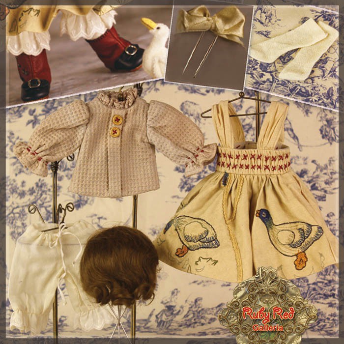 Fall Picnic Outfit & Wig for 11.5" Bleuette Doll (EC0051A)