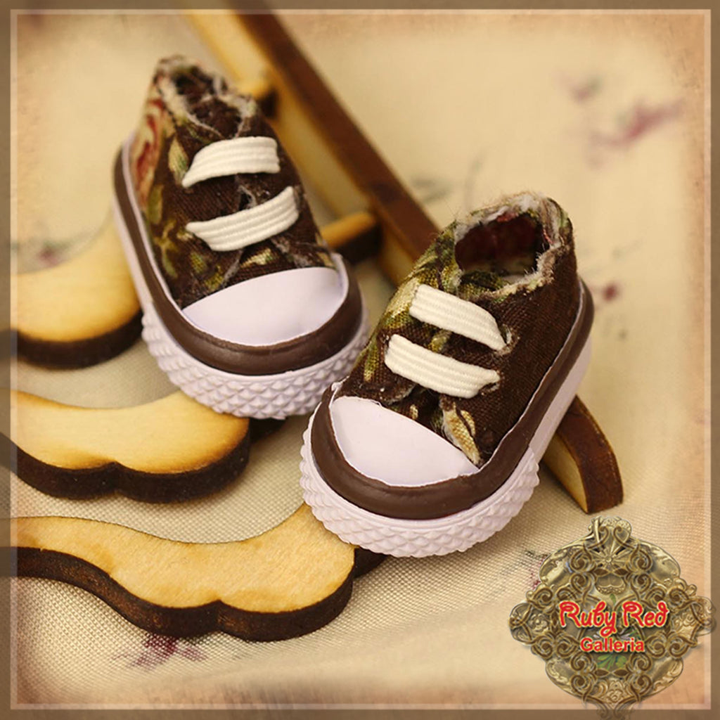 Brown Floral Print Canvas Shoes for 8" Dolls (HH0015A)