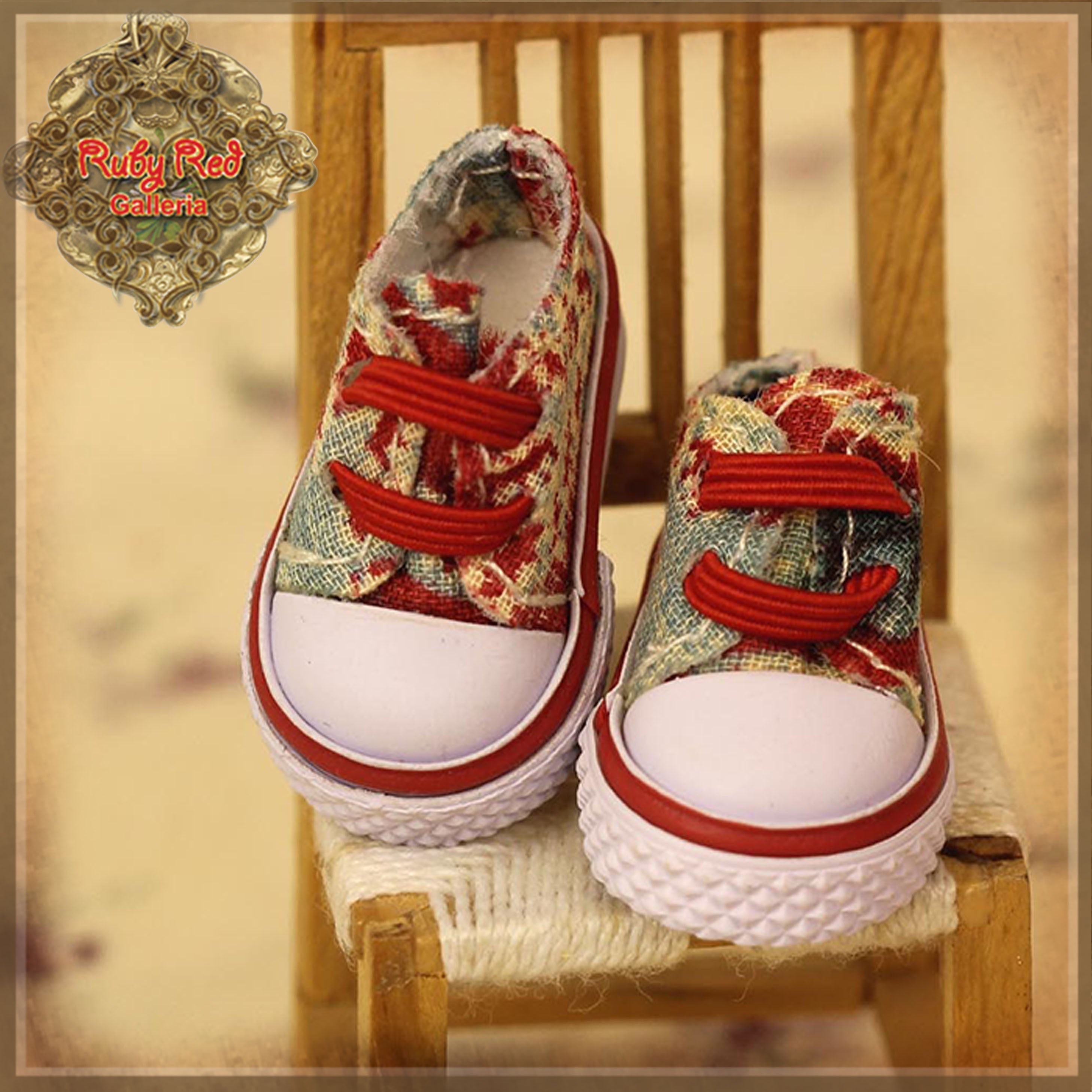 Red Print Canvas Shoes for 8" Dolls (HH0016A)