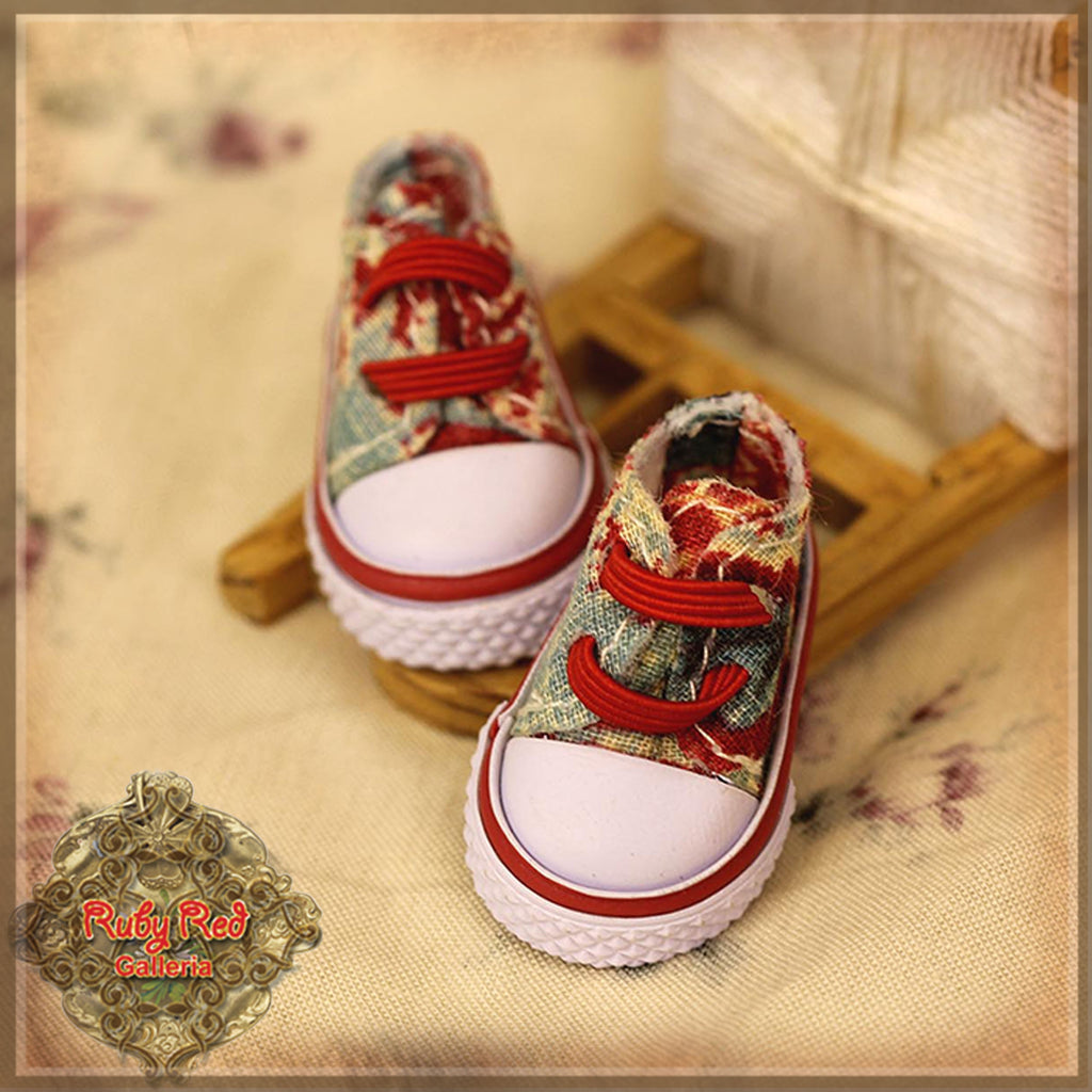 Red Print Canvas Shoes for 8" Dolls (HH0016A)