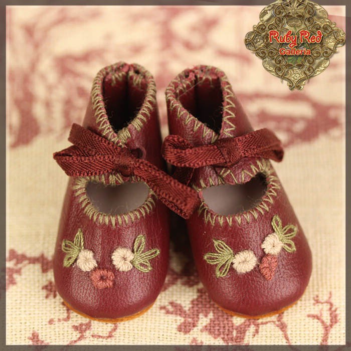 Wine Red Leather Shoes for 11.5" Bleuette Doll (EH0042A)