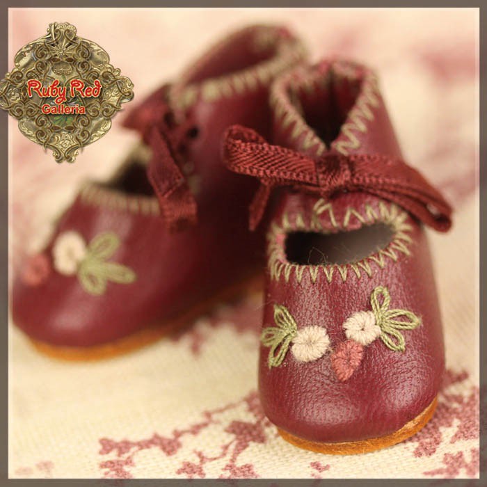 Wine Red Leather Shoes for 11.5" Bleuette Doll (EH0042A)