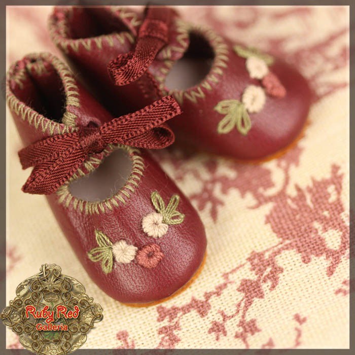 Wine Red Leather Shoes for 11.5" Bleuette Doll (EH0042A)
