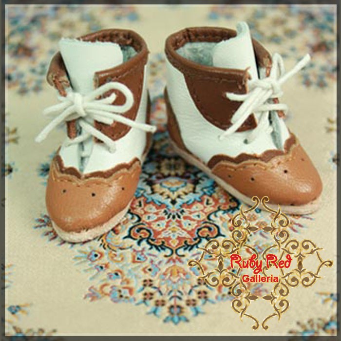 Brown & White Leather Boots for 11.5" Bleuette Doll (EH0037B)