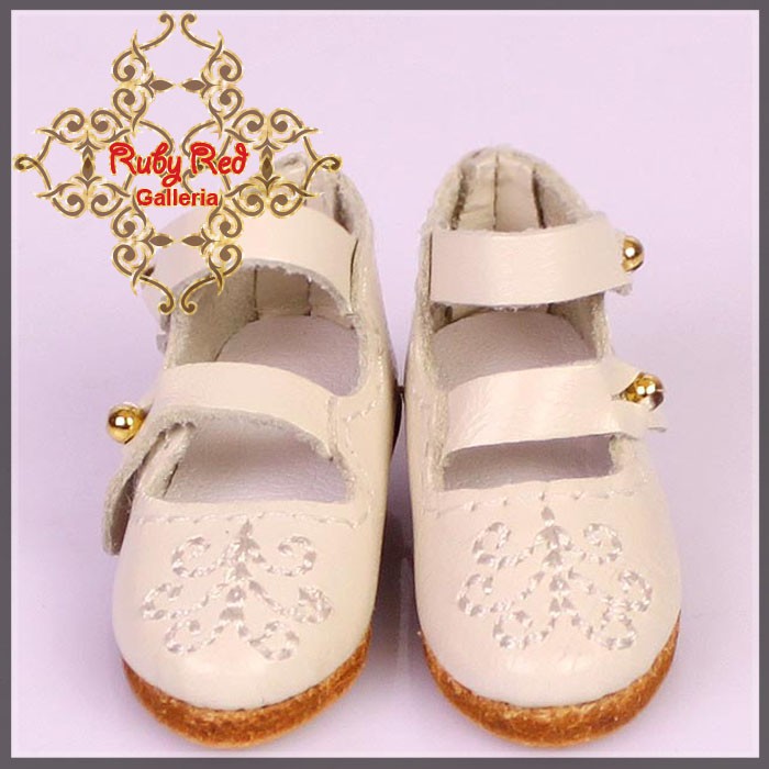 Creamy Yellow Leather Shoes with Embroidery for 11.5" Bleuette Doll (EH0033B)
