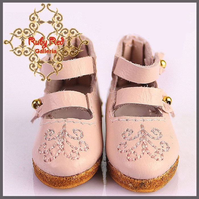Pink Leather Shoes with Embroidery for 11.5" Bleuette Doll (EH0033A)