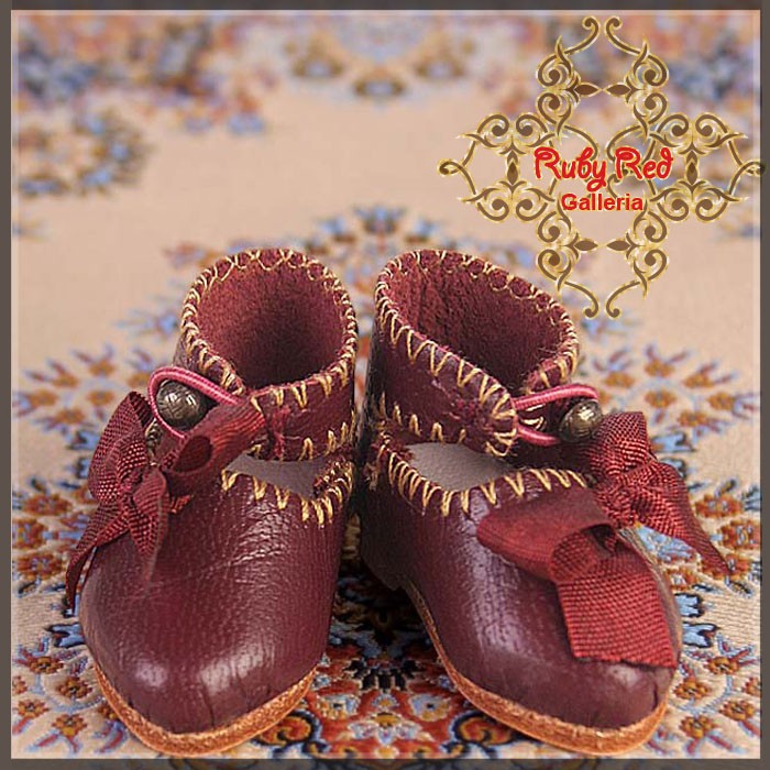 Burgundy Leather Shoes for 11.5" Bleuette Doll (EH0015A)