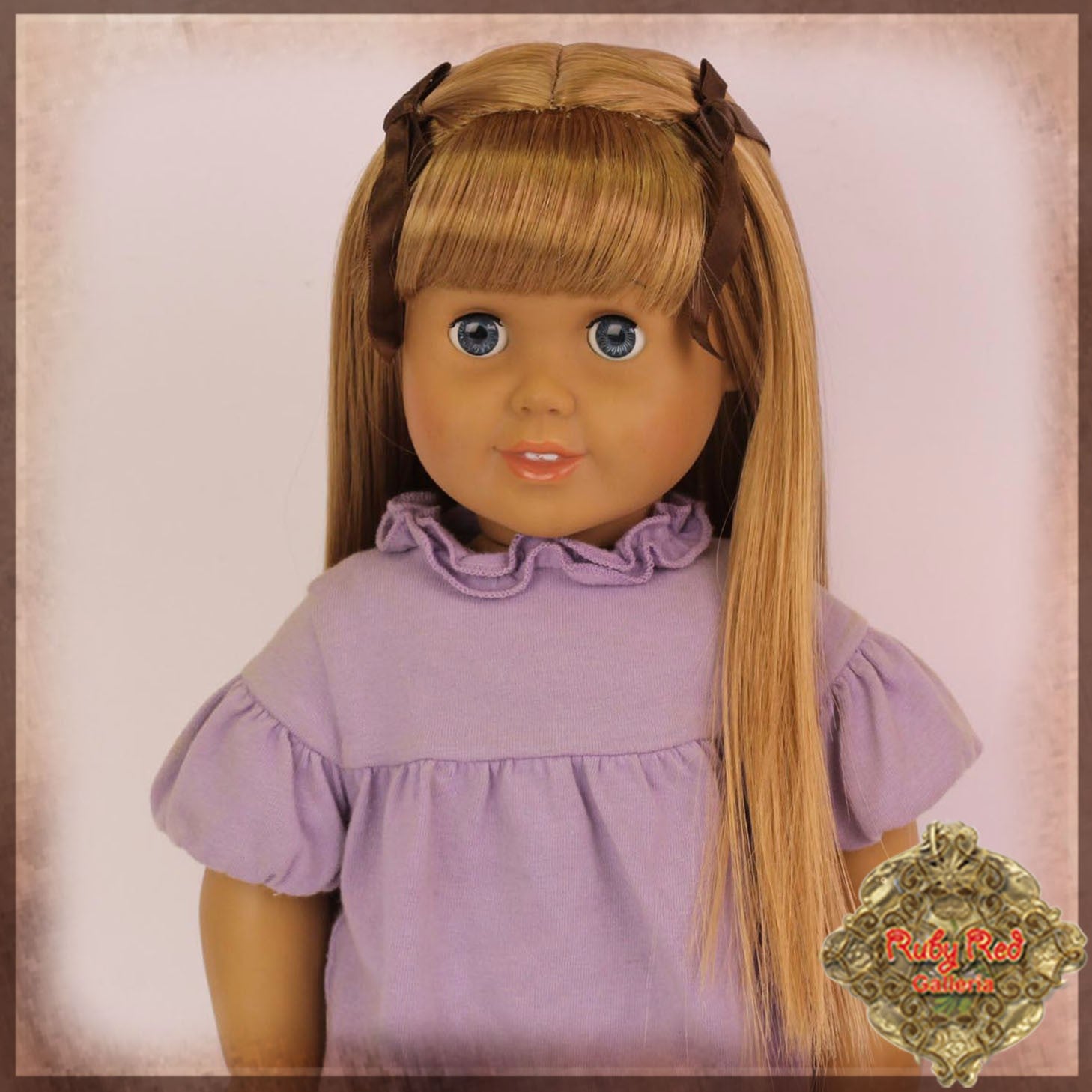 Light Brown Straight Wig with Bow & Bangs for 18” Play Girl (AD0032A)