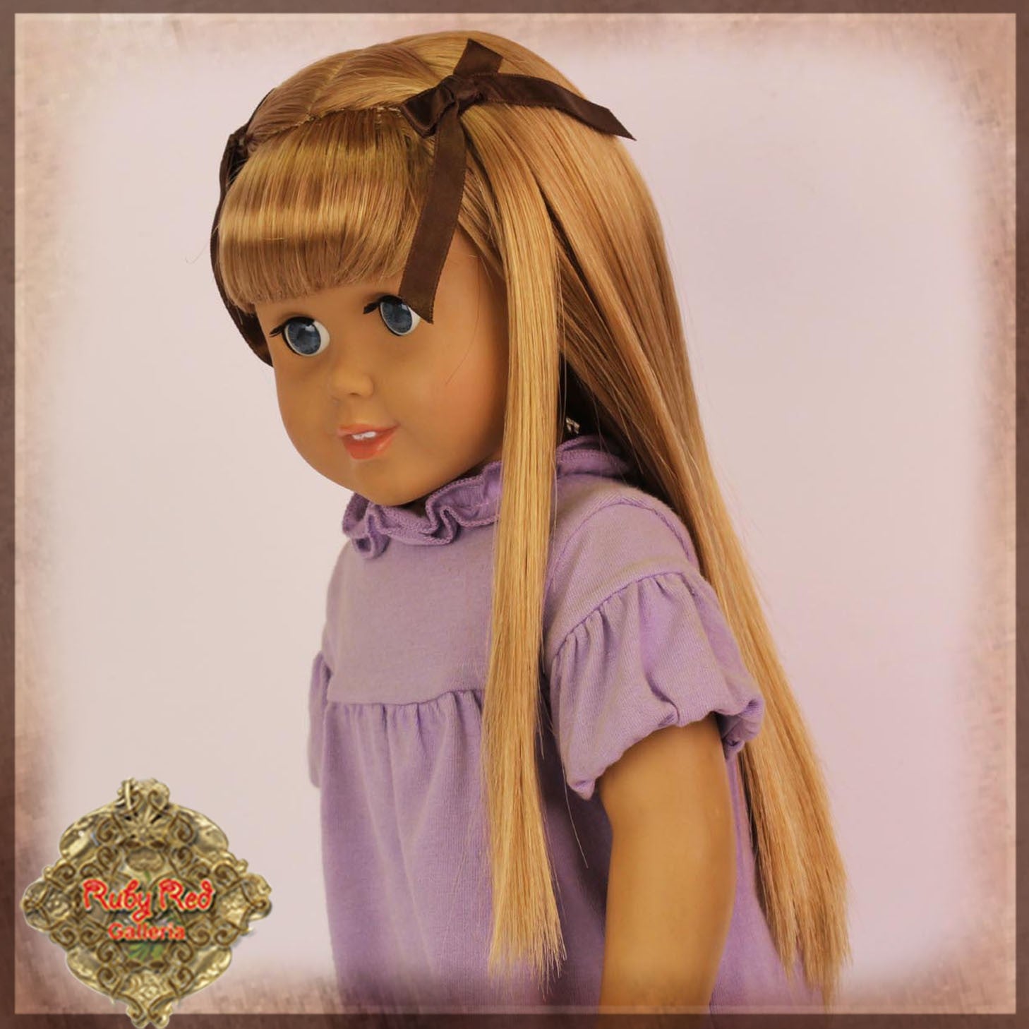 Light Brown Straight Wig with Bow & Bangs for 18” Play Girl (AD0032A)